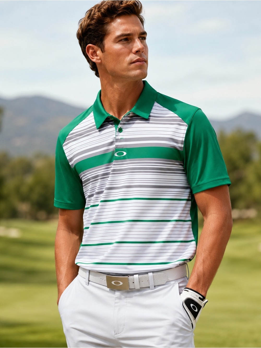 Oakley Men’s Sz S Golf Polo Shirt Green White Stripe Hydrolix Performance